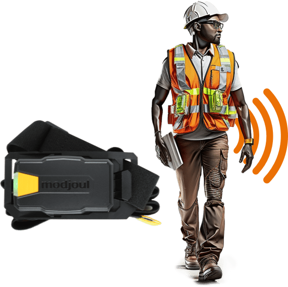 Warehouse worker with wireless signal illustration